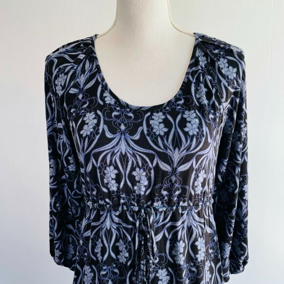 Soma Dress A Line 3/4 Sleeves Blue Drawstring Floral Causal Lounge Size Medium - Picture 5 of 8
